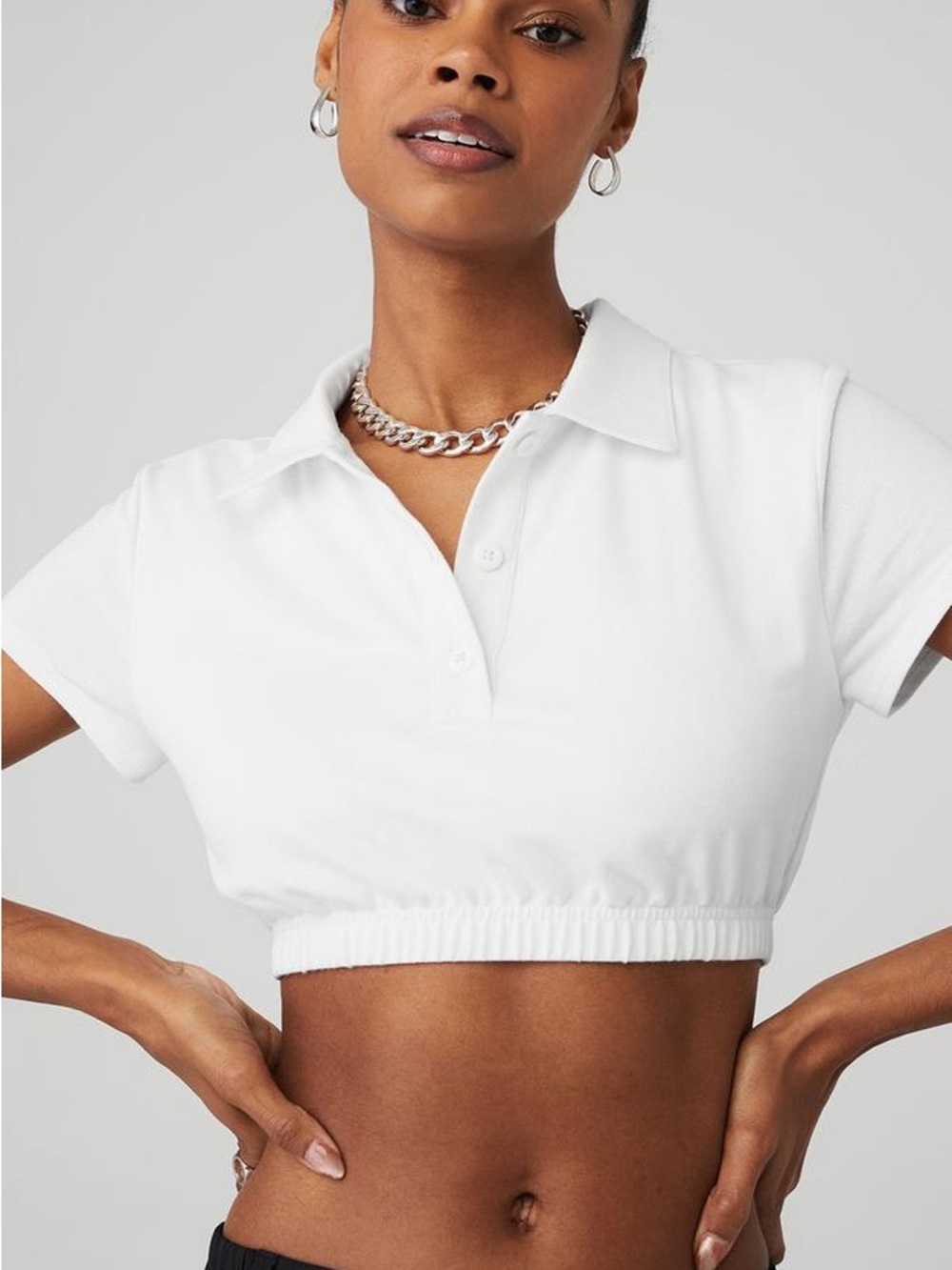 Alo Yoga Prestige Polo Top - White Small - Picture 1 of 7